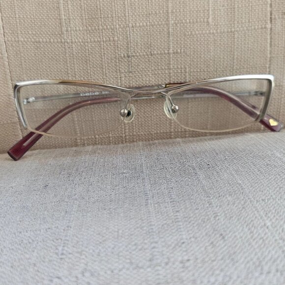 Bebe Women Glasses Frame Chrome Half Rim Eyeglasses Silver Tone Eyewear - Picture 3 of 12